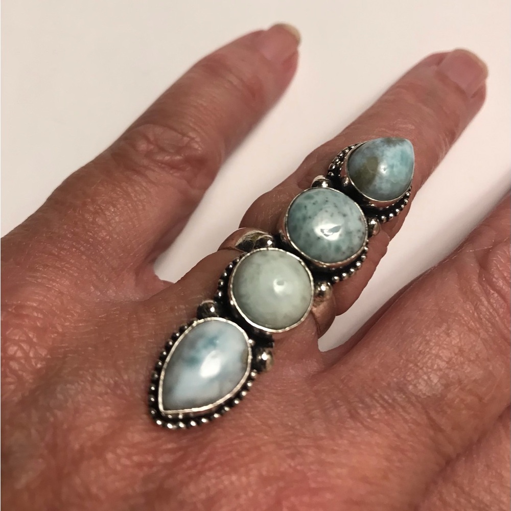 Larimar Stamped 925 Sterling Silver Ring